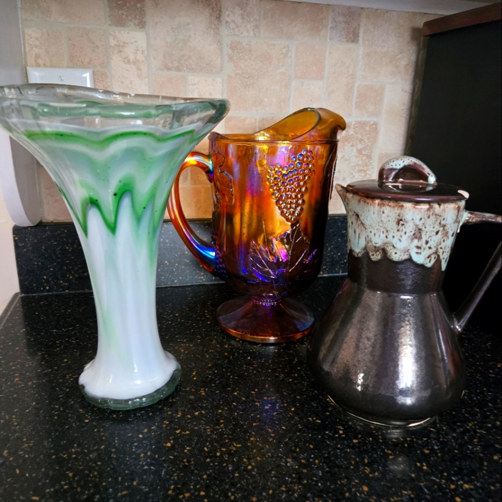Vibrant Glass and Ceramic Pitcher